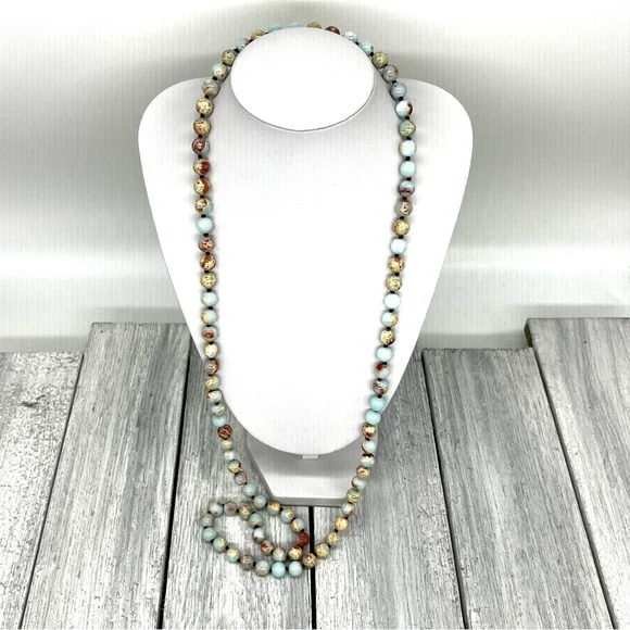 222. Elegant Aqua Terra Jasper (Sea Sediment) Bead Necklace - Picture 7 of 12